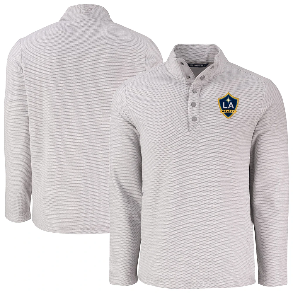 Men's Cutter & Buck Gray LA Galaxy Hunts Point Eco Textured Fleece Recycled Quarter-Snap Pullover