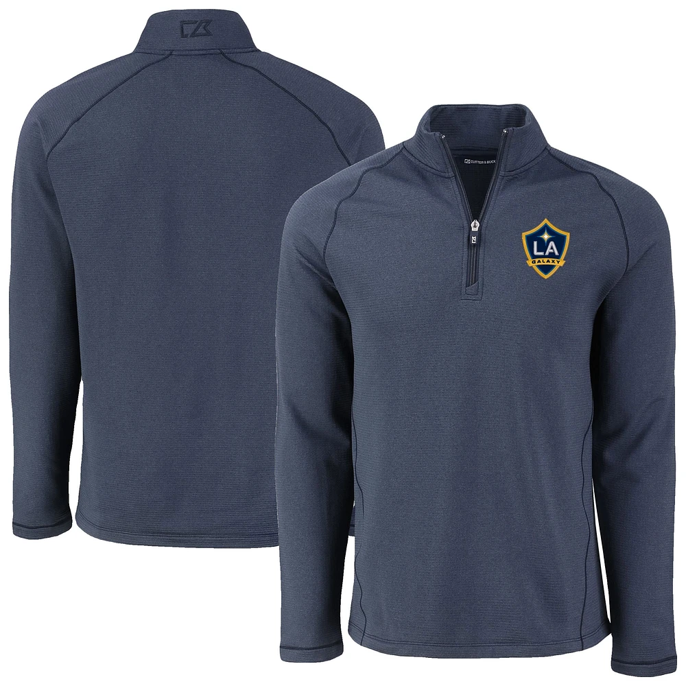 Men's Cutter & Buck Heather Navy LA Galaxy Peshastin Eco Fleece Recycled Raglan Half-Zip Top