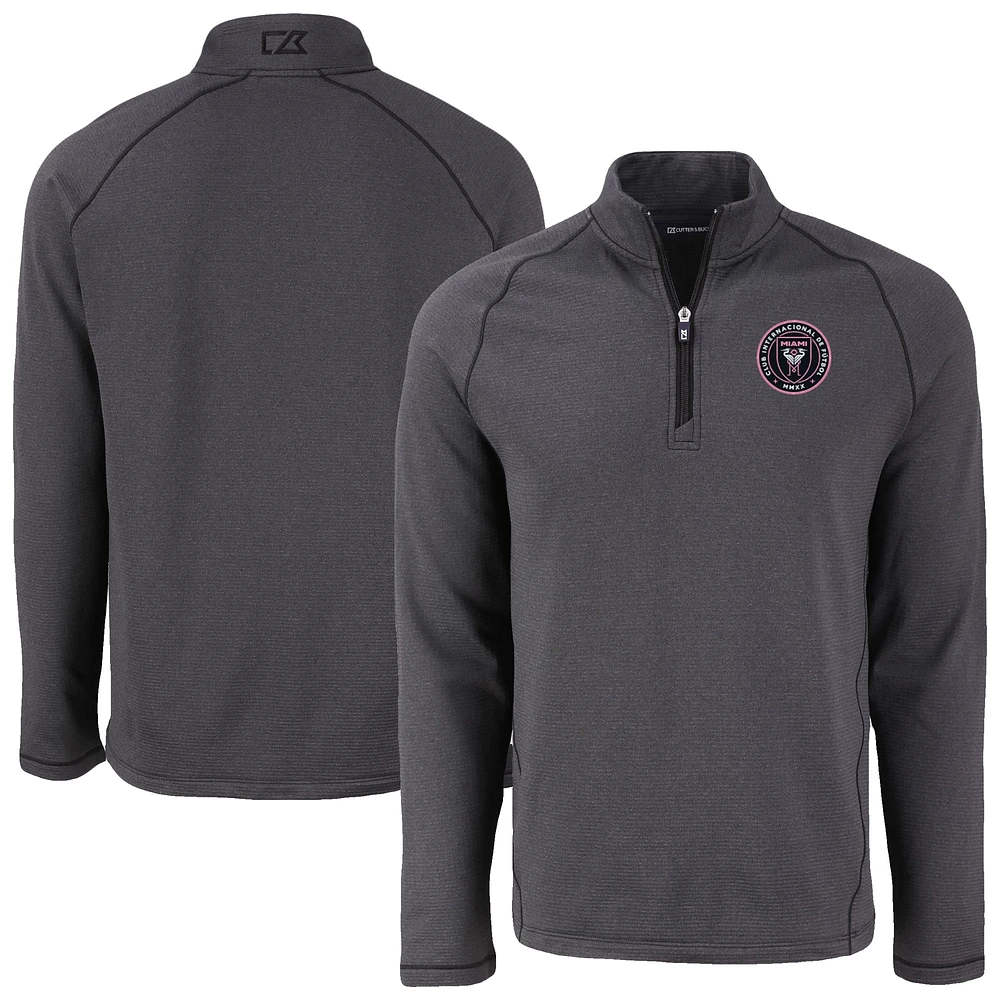 Men's Cutter & Buck Heather Inter Miami CF Peshastin Eco Fleece Recycled Raglan Half-Zip Top