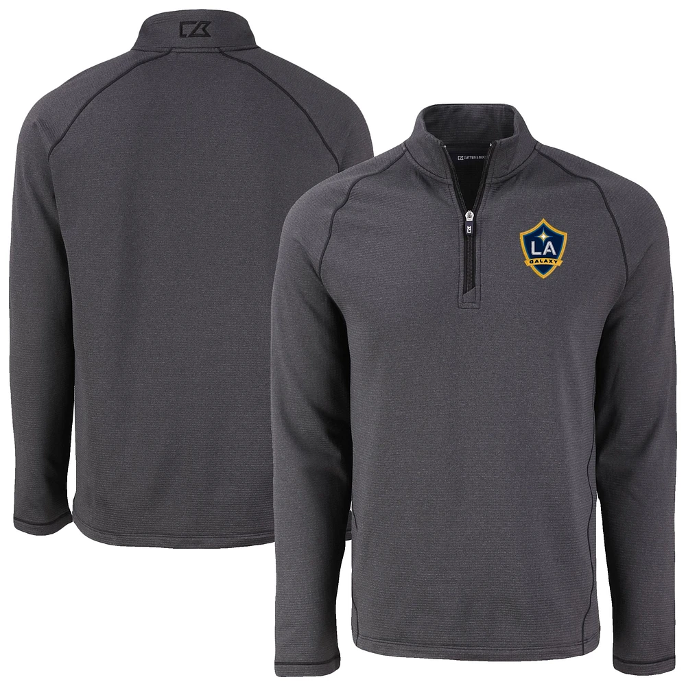 Men's Cutter & Buck Heather LA Galaxy Peshastin Eco Fleece Recycled Raglan Half-Zip Top