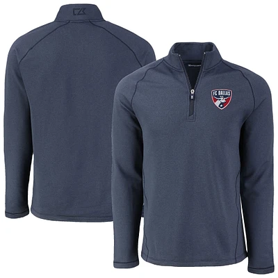 Men's Cutter & Buck Heather Navy FC Dallas Peshastin Eco Fleece Recycled Raglan Half-Zip Top