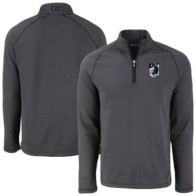 Men's Cutter & Buck Heather Minnesota United FC Peshastin Eco Fleece Recycled Raglan Half-Zip Top