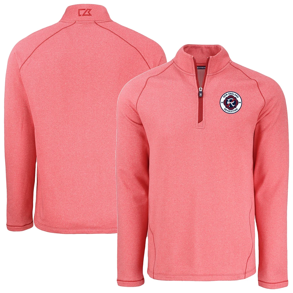 Men's Cutter & Buck Heather New England Revolution Peshastin Eco Fleece Recycled Raglan Half-Zip Top