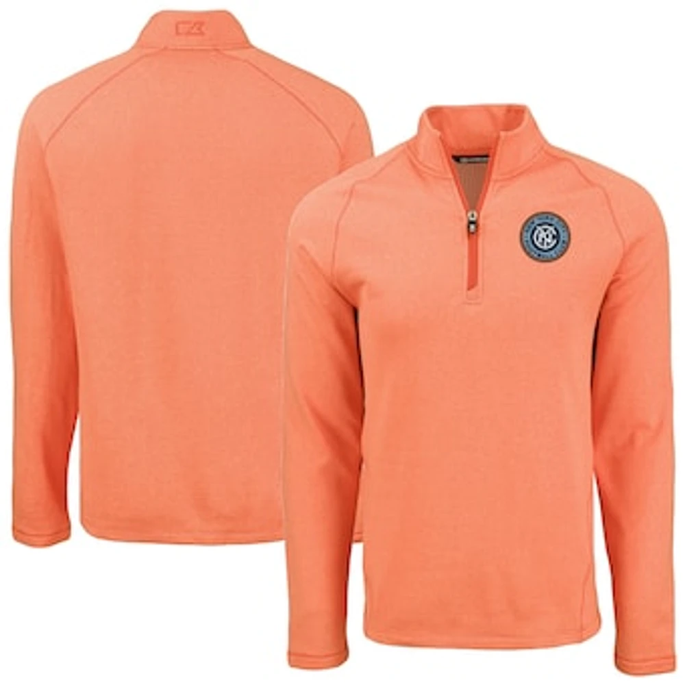 Men's Cutter & Buck Heather New York City FC Peshastin Eco Fleece Recycled Raglan Half-Zip Top