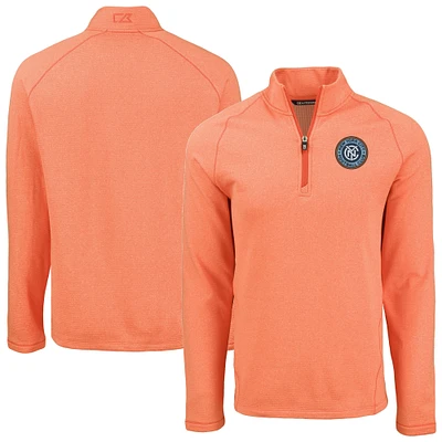 Men's Cutter & Buck Heather New York City FC Peshastin Eco Fleece Recycled Raglan Half-Zip Top