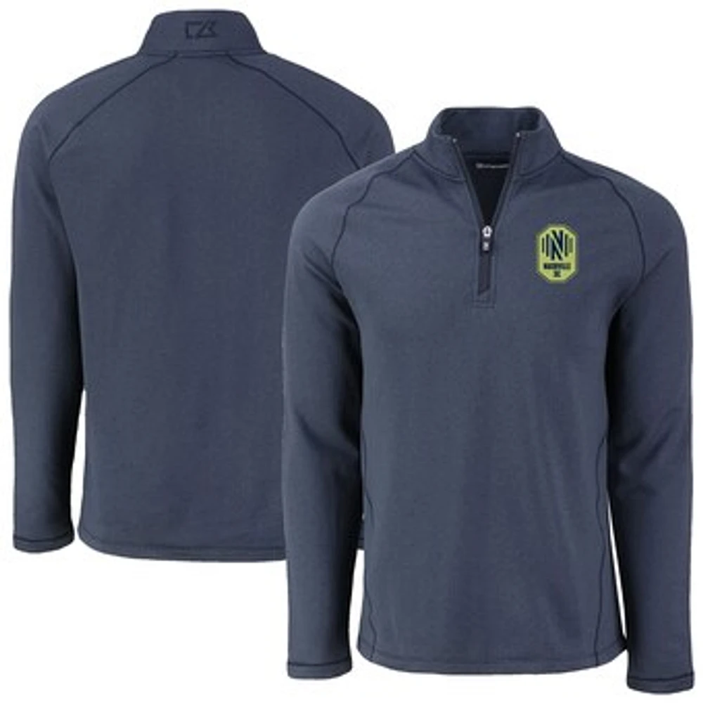 Men's Cutter & Buck Heather Navy Nashville SC Peshastin Eco Fleece Recycled Raglan Half-Zip Top