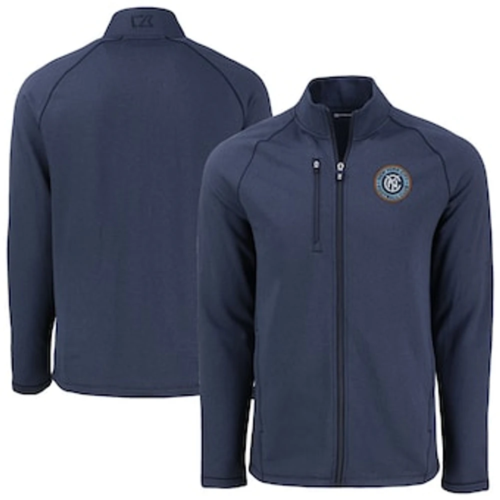 Men's Cutter & Buck Heather Navy New York City FC Peshastin Eco Fleece Recycled Raglan Full-Zip Jacket