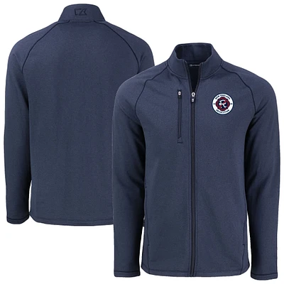 Men's Cutter & Buck Heather Navy New England Revolution Peshastin Eco Fleece Recycled Raglan Full-Zip Jacket