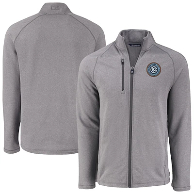 Men's Cutter & Buck Heather Gray New York City FC Peshastin Eco Fleece Recycled Raglan Full-Zip Jacket