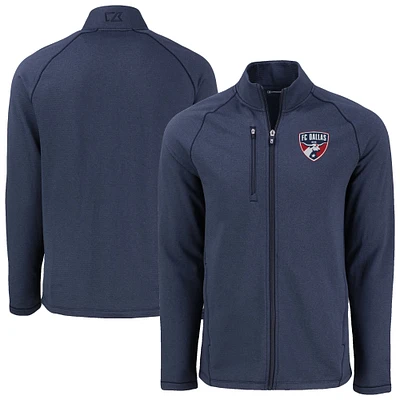 Men's Cutter & Buck Heather Navy FC Dallas Peshastin Eco Fleece Recycled Raglan Full-Zip Jacket