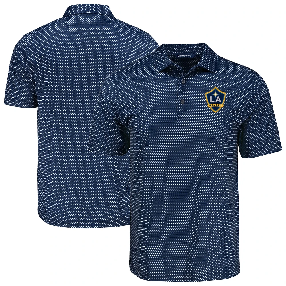 Men's Cutter & Buck Navy LA Galaxy Pike Eco Shadow Check Print Polo