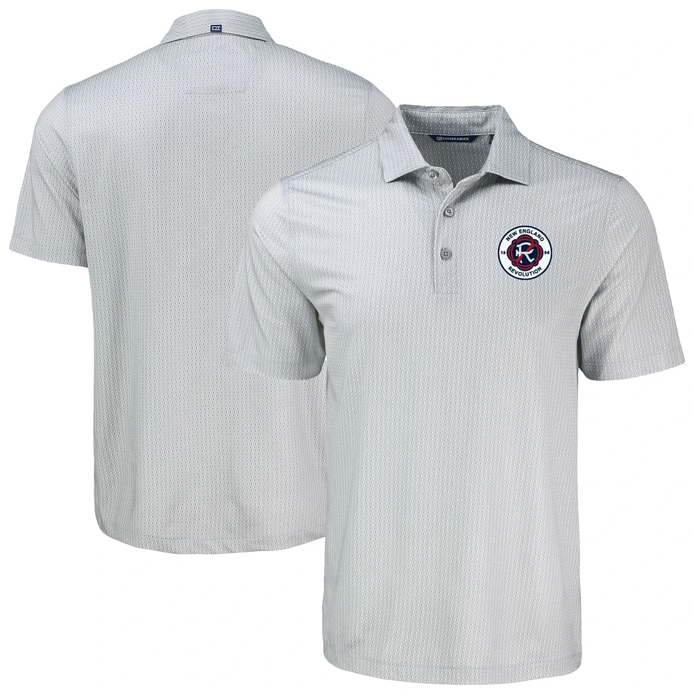 Men's Cutter & Buck Gray New England Revolution Pike Eco Shadow Check Print Polo
