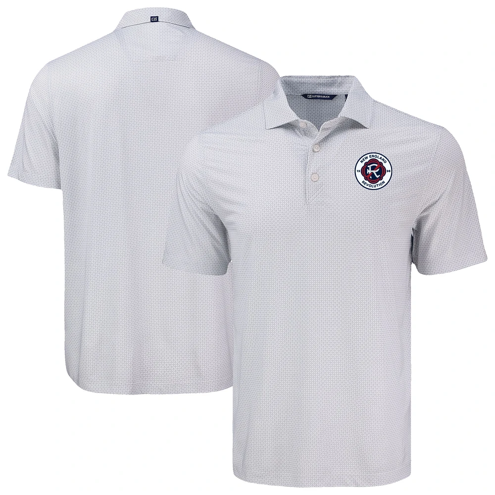 Men's Cutter & Buck Gray New England Revolution Pike Eco Diamond Dot Print Recycled Polo