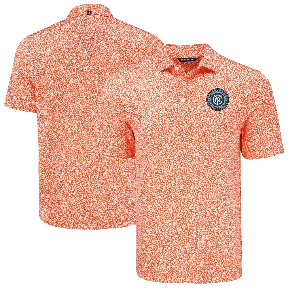 Men's Cutter & Buck Orange New York City FC Pike Eco Flora Print Recycled Polo