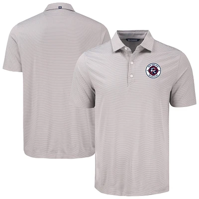 Men's Cutter & Buck Gray New England Revolution Forge Eco Fine Line Stripe Stretch Recycled Polo