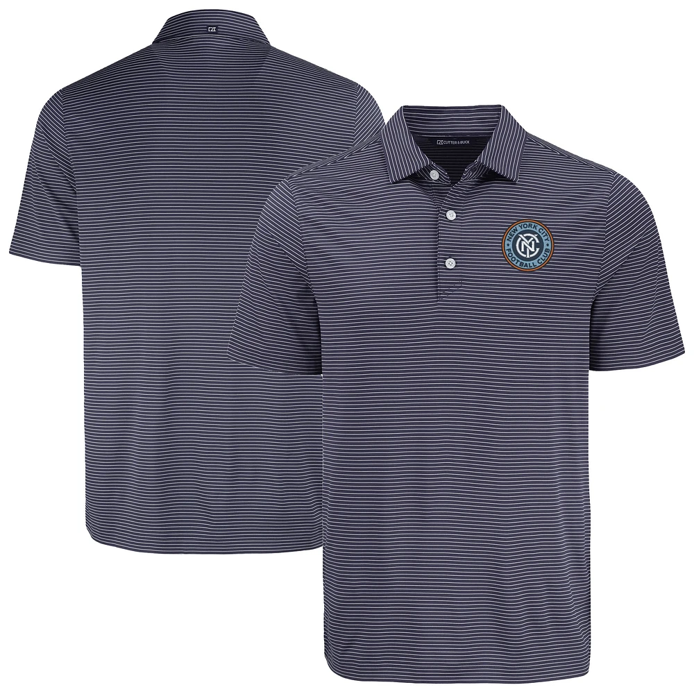 Men's Cutter & Buck Navy New York City FC Forge Eco Fine Line Stripe Stretch Recycled Polo