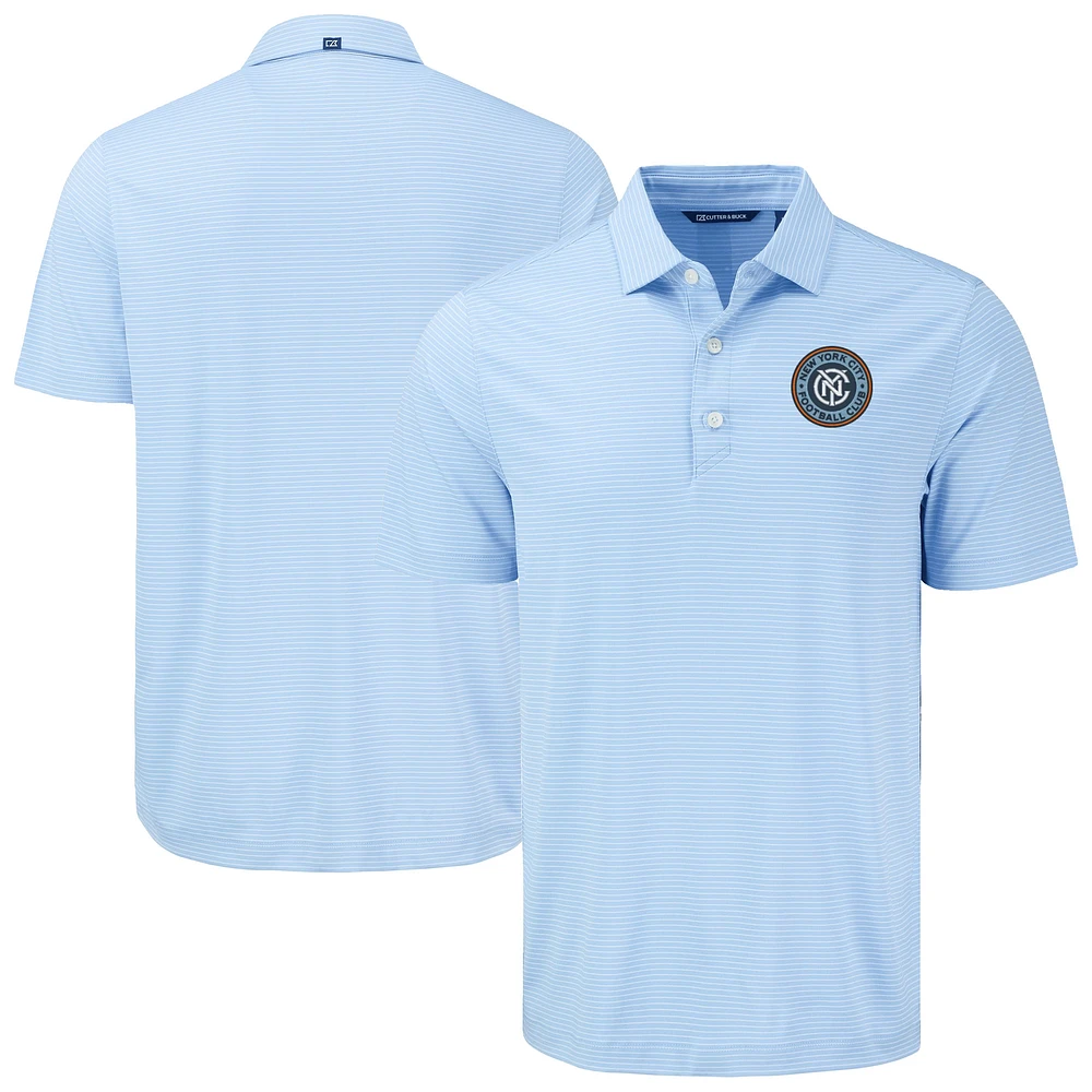 Men's Cutter & Buck Sky Blue New York City FC Forge Eco Fine Line Stripe Stretch Recycled Polo
