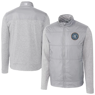 Men's Cutter & Buck Gray New York City FC Stealth Hybrid Quilted Full-Zip Windbreaker Jacket