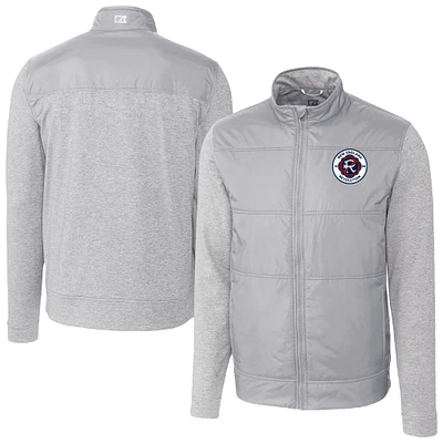 Men's Cutter & Buck Gray New England Revolution Stealth Hybrid Quilted Full-Zip Windbreaker Jacket
