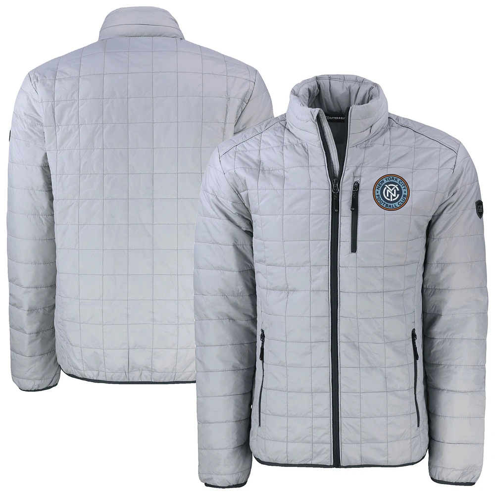 Men's Cutter & Buck Gray New York City FC Rainier PrimaLoft Eco Insulated Puffer Full-Zip Jacket