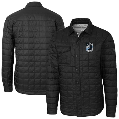 Men's Cutter & Buck Black Minnesota United FC Rainier PrimaLoft Eco Insulated Quilted Shirt Jacket