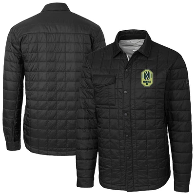 Men's Cutter & Buck Black Nashville SC Rainier PrimaLoft Eco Insulated Quilted Shirt Jacket