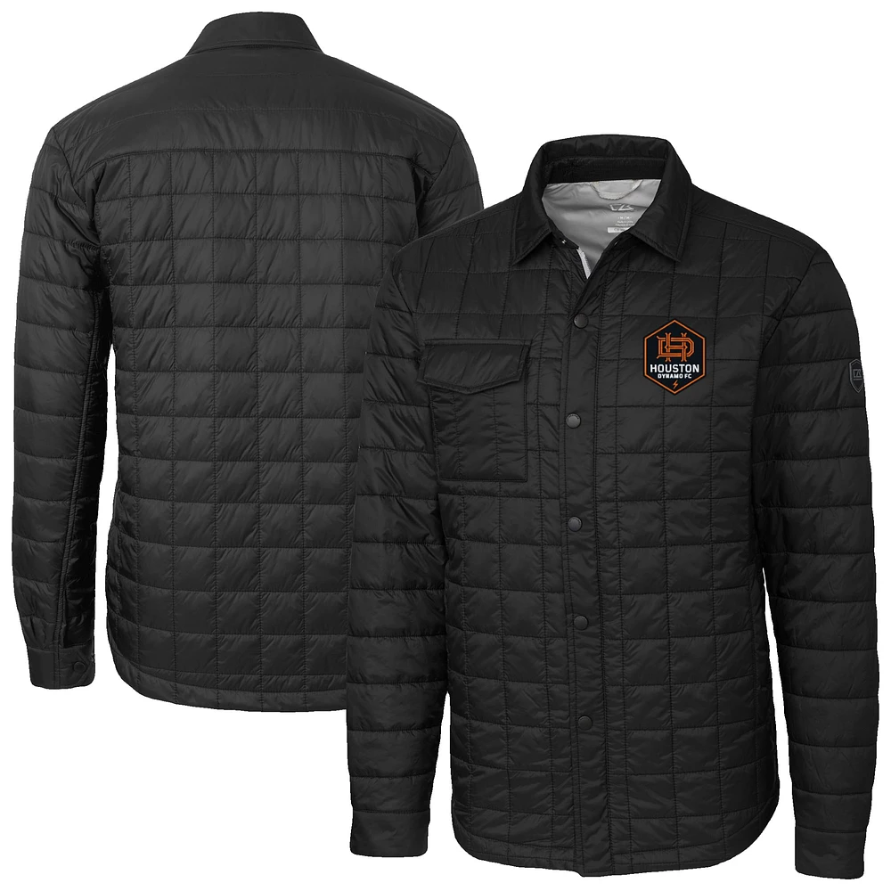Men's Cutter & Buck Black Houston Dynamo FC Rainier PrimaLoft Eco Insulated Quilted Shirt Jacket