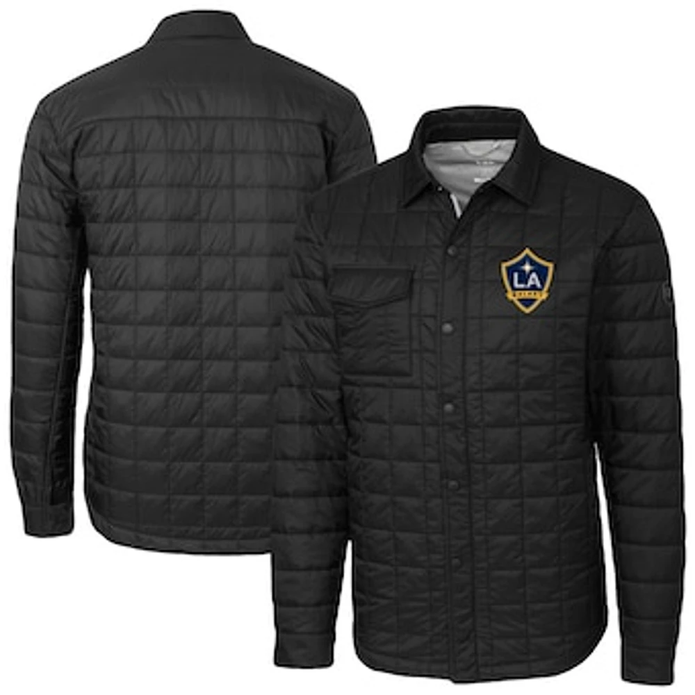 Men's Cutter & Buck Black LA Galaxy Rainier PrimaLoft Eco Insulated Quilted Shirt Jacket