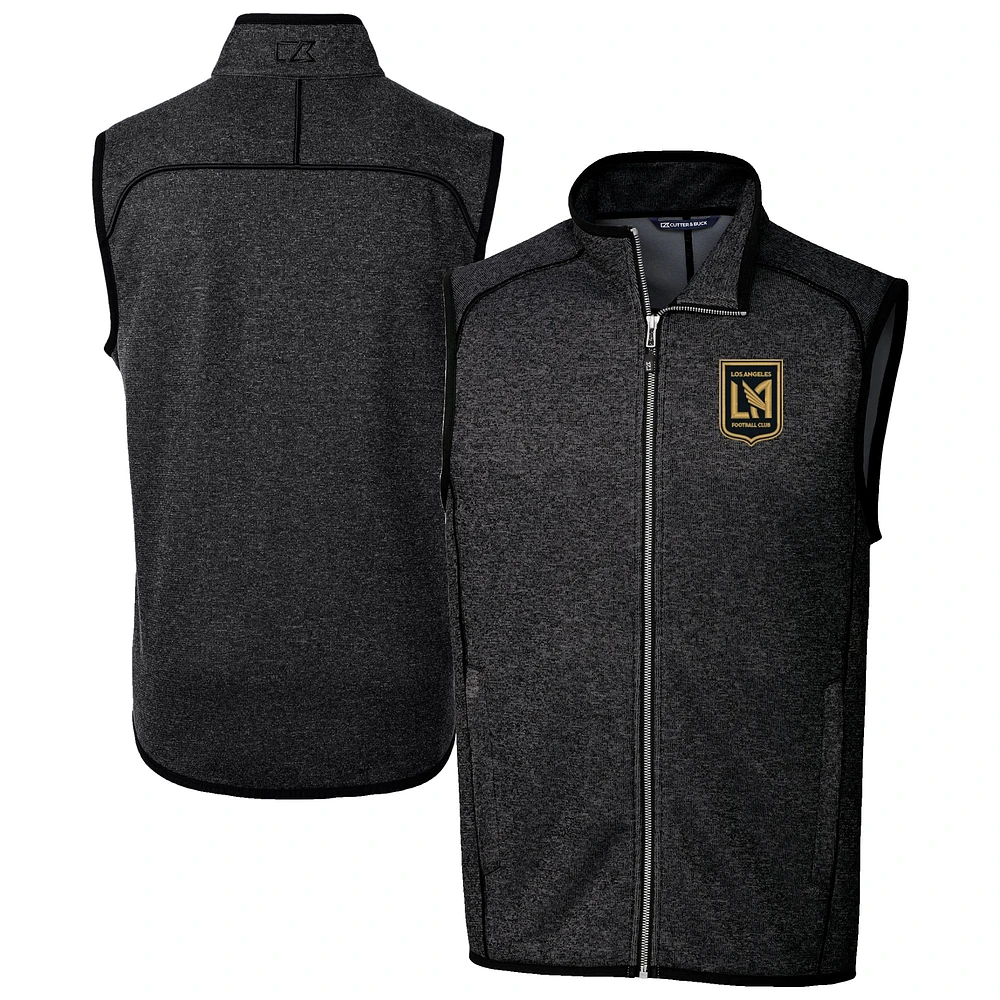 Men's Cutter & Buck Heather Charcoal LAFC Mainsail Sweater-Knit Full-Zip Vest