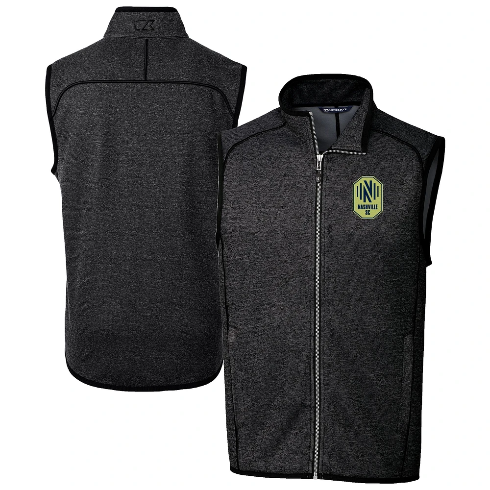Men's Cutter & Buck Heather Charcoal Nashville SC Mainsail Sweater-Knit Full-Zip Vest