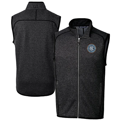 Men's Cutter & Buck Heather Charcoal New York City FC Mainsail Sweater-Knit Full-Zip Vest