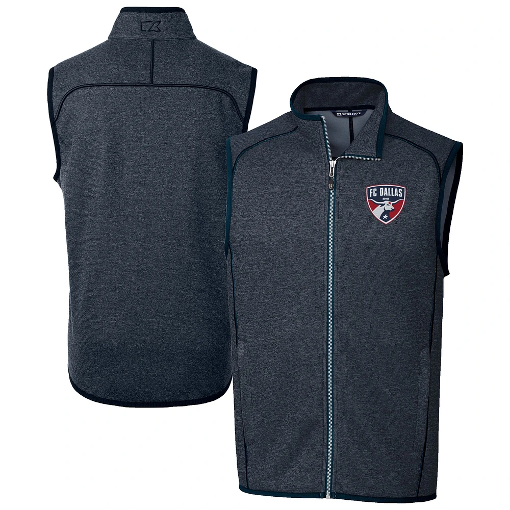Men's Cutter & Buck Heather Navy FC Dallas Mainsail Sweater-Knit Full-Zip Vest