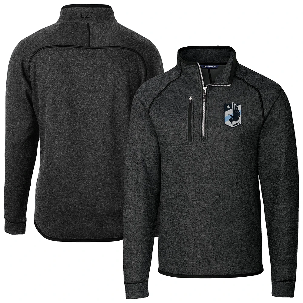Men's Cutter & Buck Heather Charcoal Minnesota United FC Mainsail Sweater-Knit Half-Zip Pullover Jacket