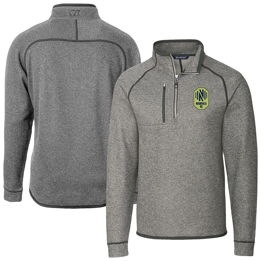 Men's Cutter & Buck Heather Gray Nashville SC Mainsail Sweater-Knit Half-Zip Pullover Jacket