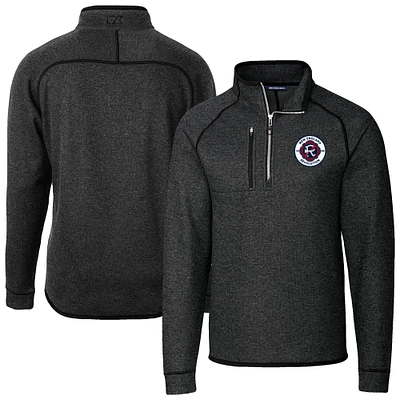 Men's Cutter & Buck Heather Charcoal New England Revolution Mainsail Sweater-Knit Half-Zip Pullover Jacket