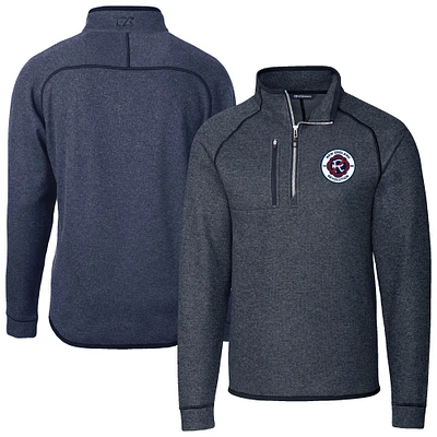 Men's Cutter & Buck Heather Navy New England Revolution Mainsail Sweater-Knit Half-Zip Pullover Jacket