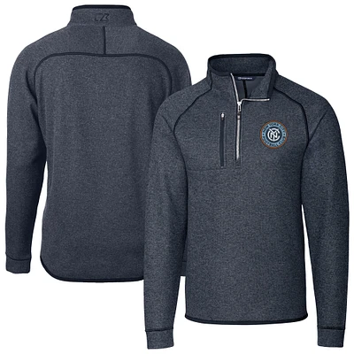Men's Cutter & Buck Heather Navy New York City FC Mainsail Sweater-Knit Half-Zip Jacket