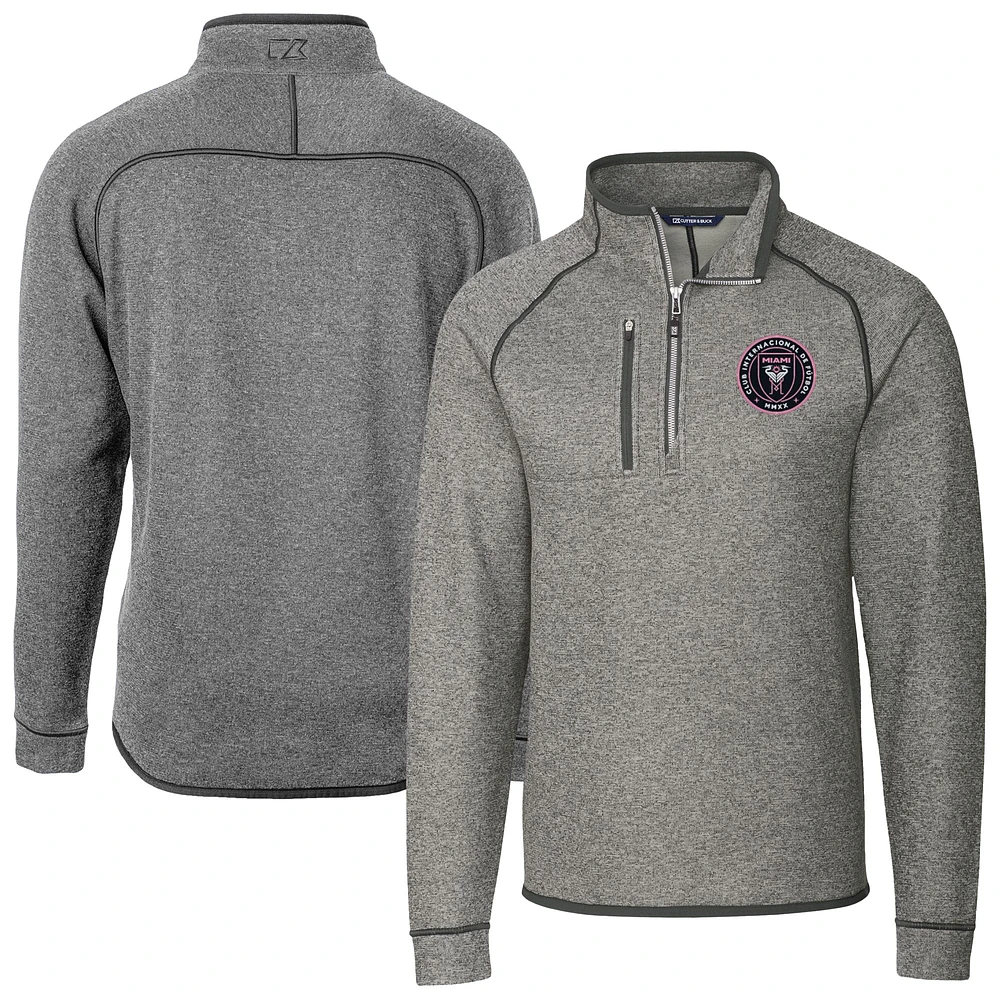 Men's Cutter & Buck Heather Gray Inter Miami CF Mainsail Sweater-Knit Half-Zip Jacket