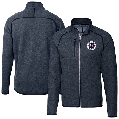 Men's Cutter & Buck Heather Navy New England Revolution Mainsail Sweater-Knit Full Zip Jacket