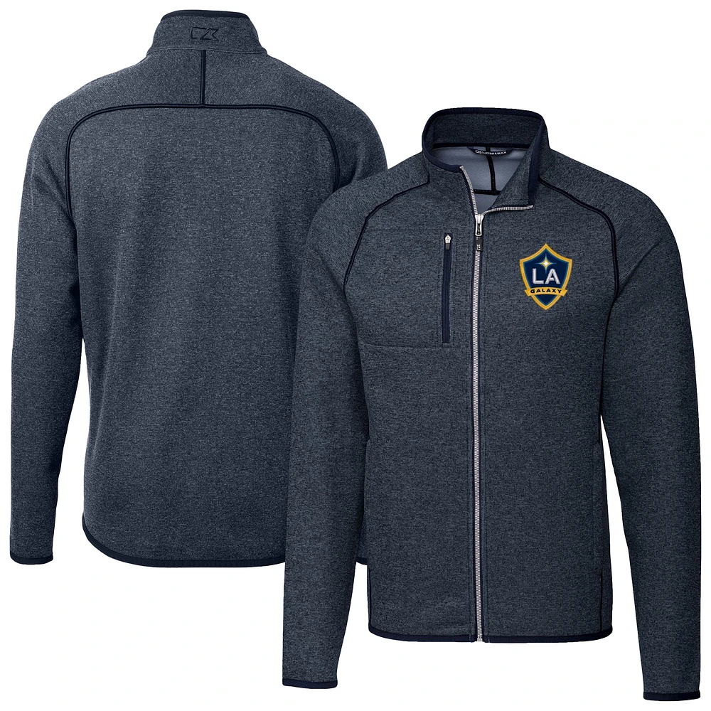Men's Cutter & Buck Heather Navy LA Galaxy Mainsail Sweater-Knit Full Zip Jacket
