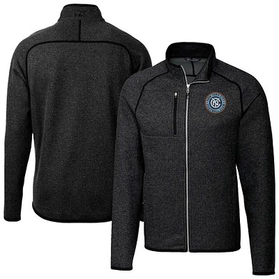 Men's Cutter & Buck Heather Charcoal New York City FC Mainsail Sweater-Knit Full Zip Jacket