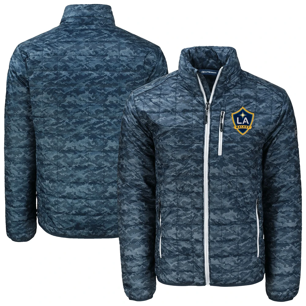 Men's Cutter & Buck Navy LA Galaxy Rainier PrimaLoft® Eco Insulated Printed Full-Zip Hoodie Puffer Jacket