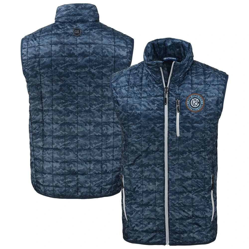 Men's Cutter & Buck Navy New York City FC Rainier PrimaLoft® Eco Insulated Printed Full-Zip Puffer Vest