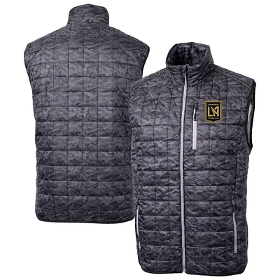 Men's Cutter & Buck Black LAFC Rainier PrimaLoft® Eco Insulated Printed Full-Zip Puffer Vest