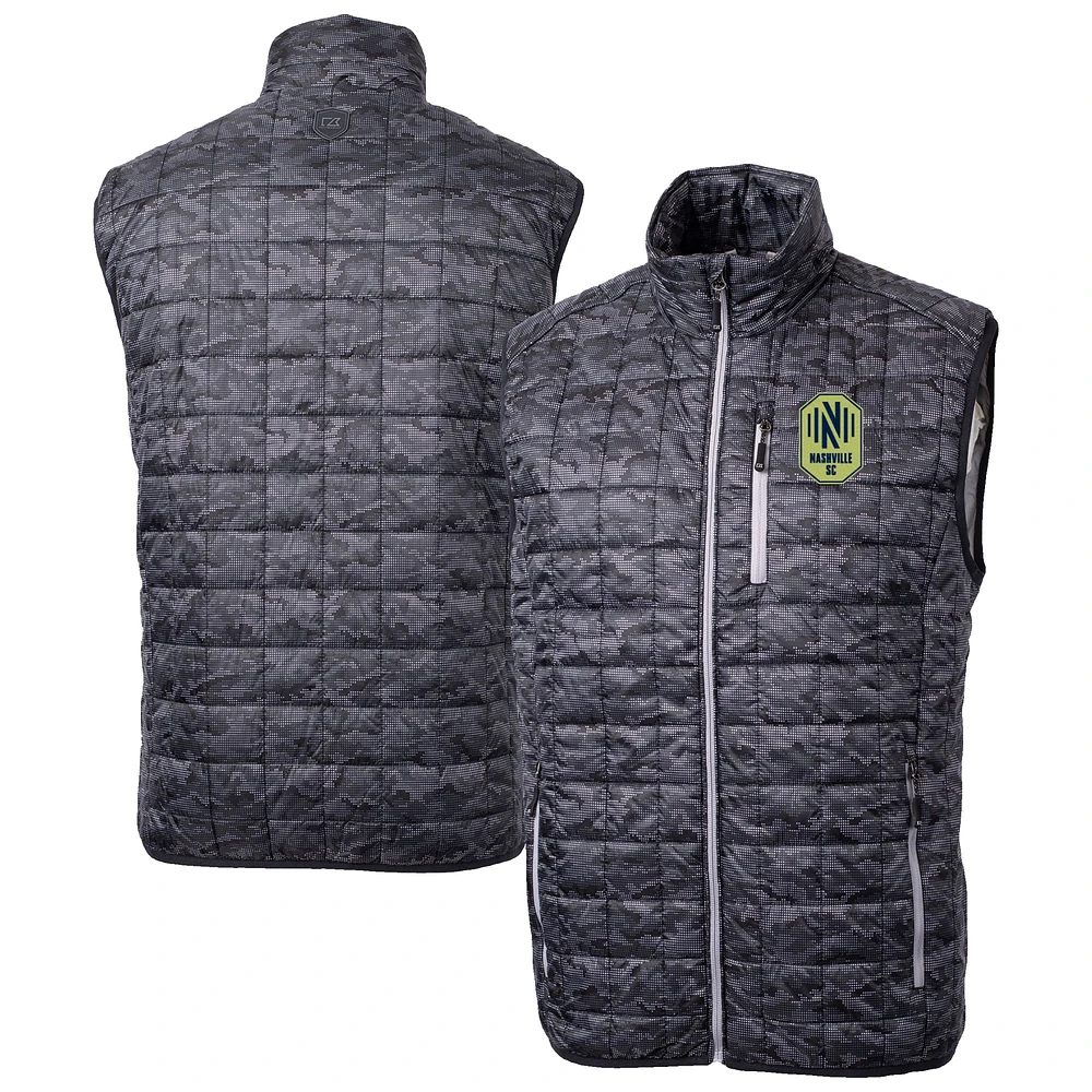 Men's Cutter & Buck Black Nashville SC Rainier PrimaLoft® Eco Insulated Printed Full-Zip Puffer Vest