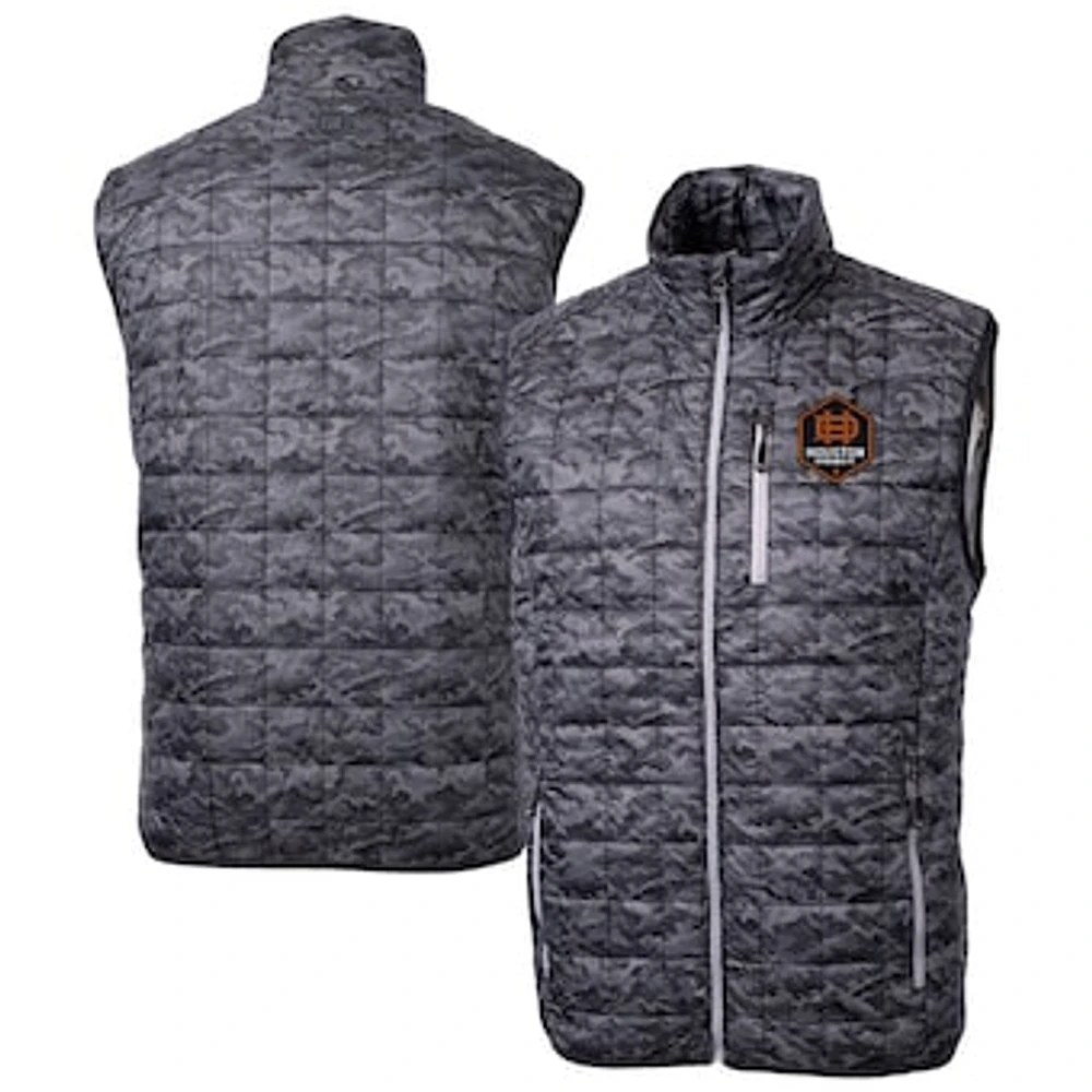 Men's Cutter & Buck Black Houston Dynamo FC Rainier PrimaLoft® Eco Insulated Printed Full-Zip Puffer Vest