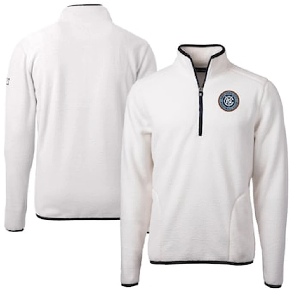Men's Cutter & Buck White New York City FC Cascade Eco Fleece Quarter-Zip Jacket