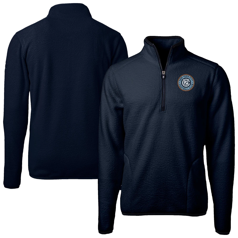 Men's Cutter & Buck Navy New York City FC Cascade Eco Fleece Quarter-Zip Jacket