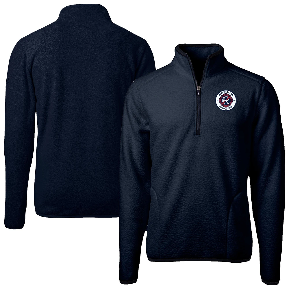 Men's Cutter & Buck Navy New England Revolution Cascade Eco Fleece Quarter-Zip Jacket