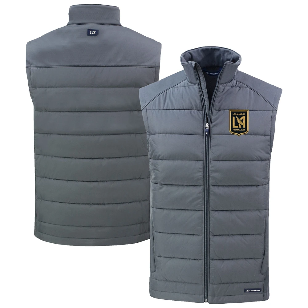 Men's Cutter & Buck Charcoal LAFC Evoke Hybrid Eco Softshell Recycled Full-Zip Vest